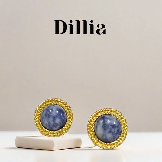 Gold-Plated Rope Blue Smudged Glaze Stud Earrings