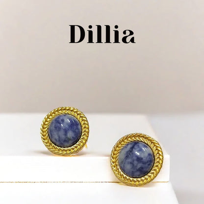 Gold-Plated Rope Blue Smudged Glaze Stud Earrings