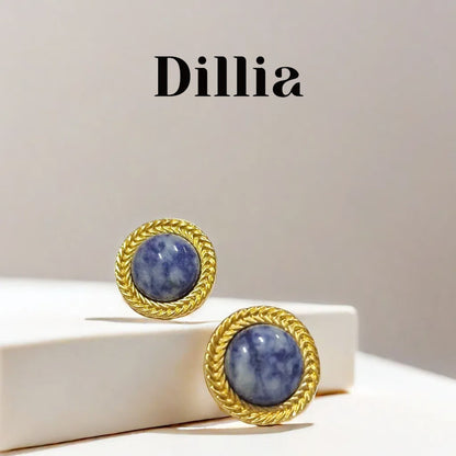 Gold-Plated Rope Blue Smudged Glaze Stud Earrings