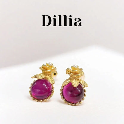 Vintage Red Glaze Stone Rose Gold-Plated Earrings