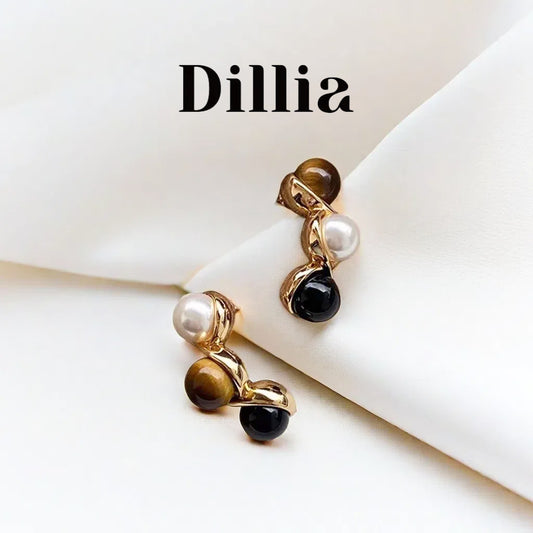 Dual-Tone Gold-Plated Pearl Onyx Earrings
