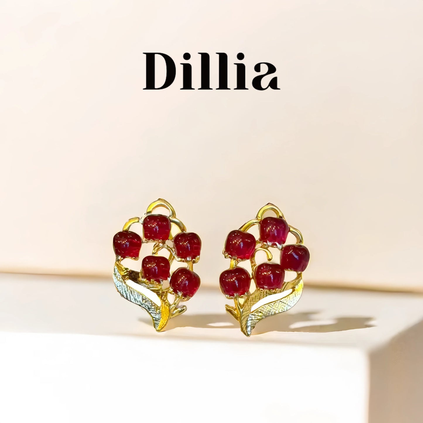 Vibrant Berry Leaf Gold Plated Earrings