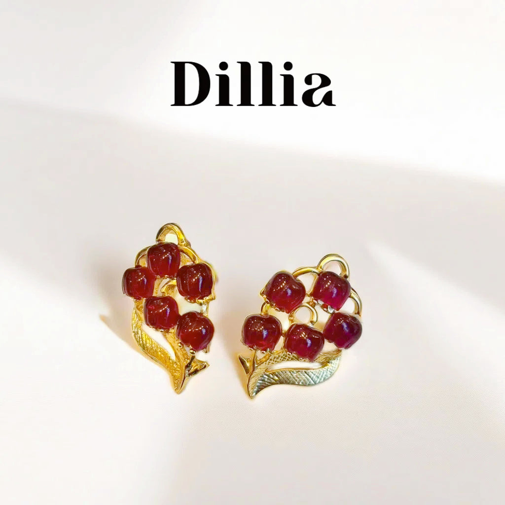Vibrant Berry Leaf Gold Plated Earrings