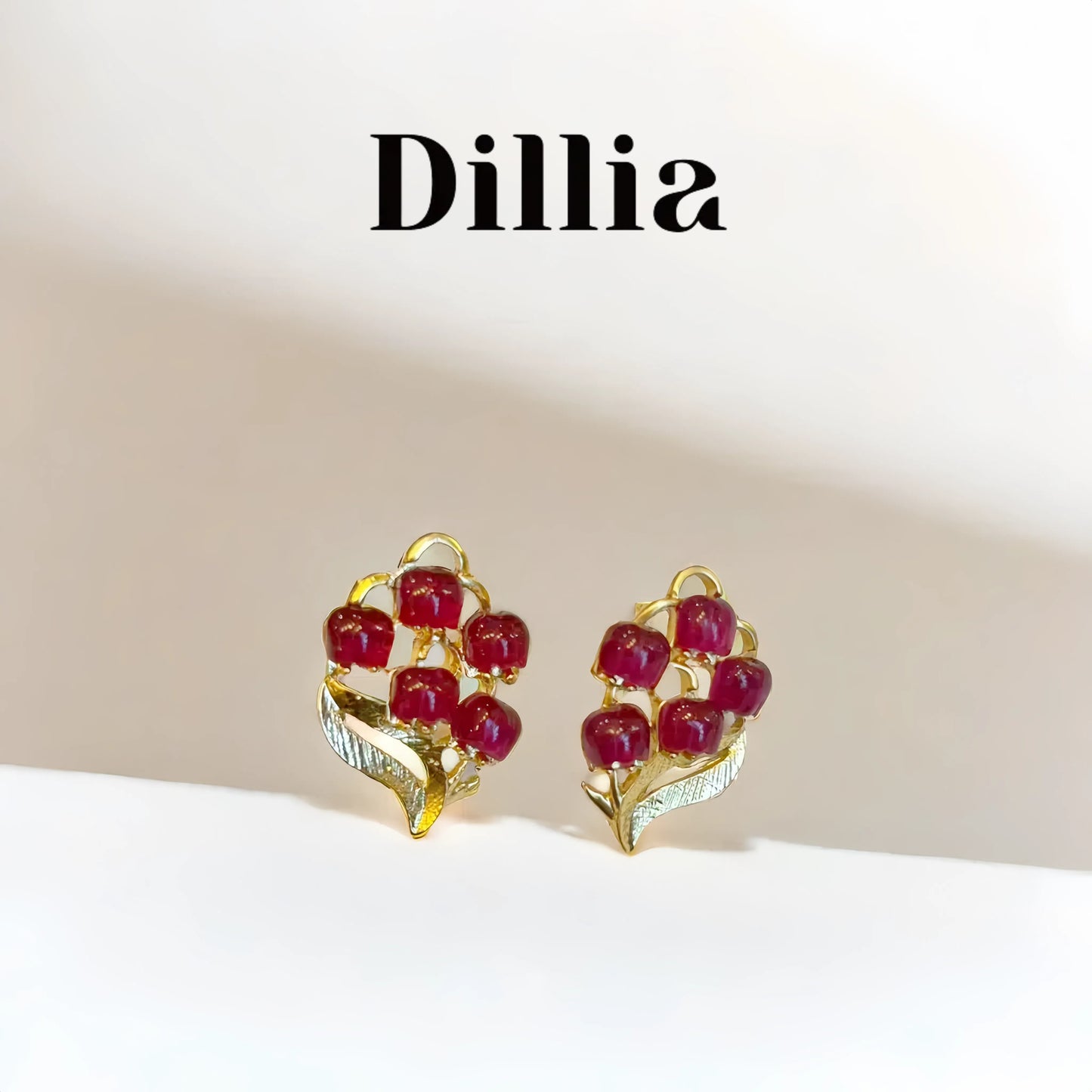 Vibrant Berry Leaf Gold Plated Earrings