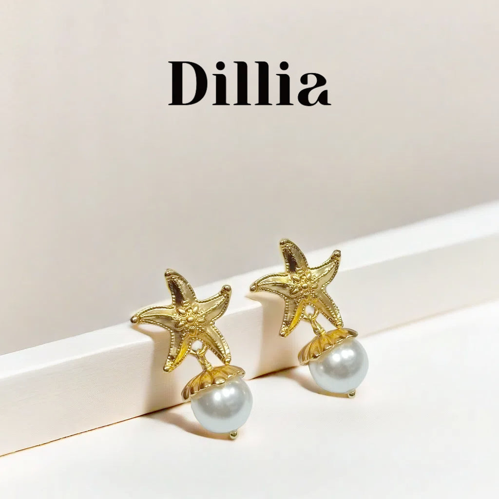 Elegant Starfish Pearl Drop Earrings