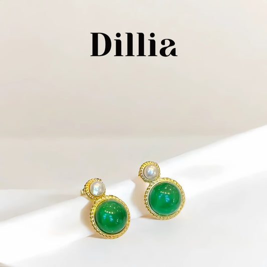 Elegant Gold-Plated Green Glaze and Pearl  Earrings