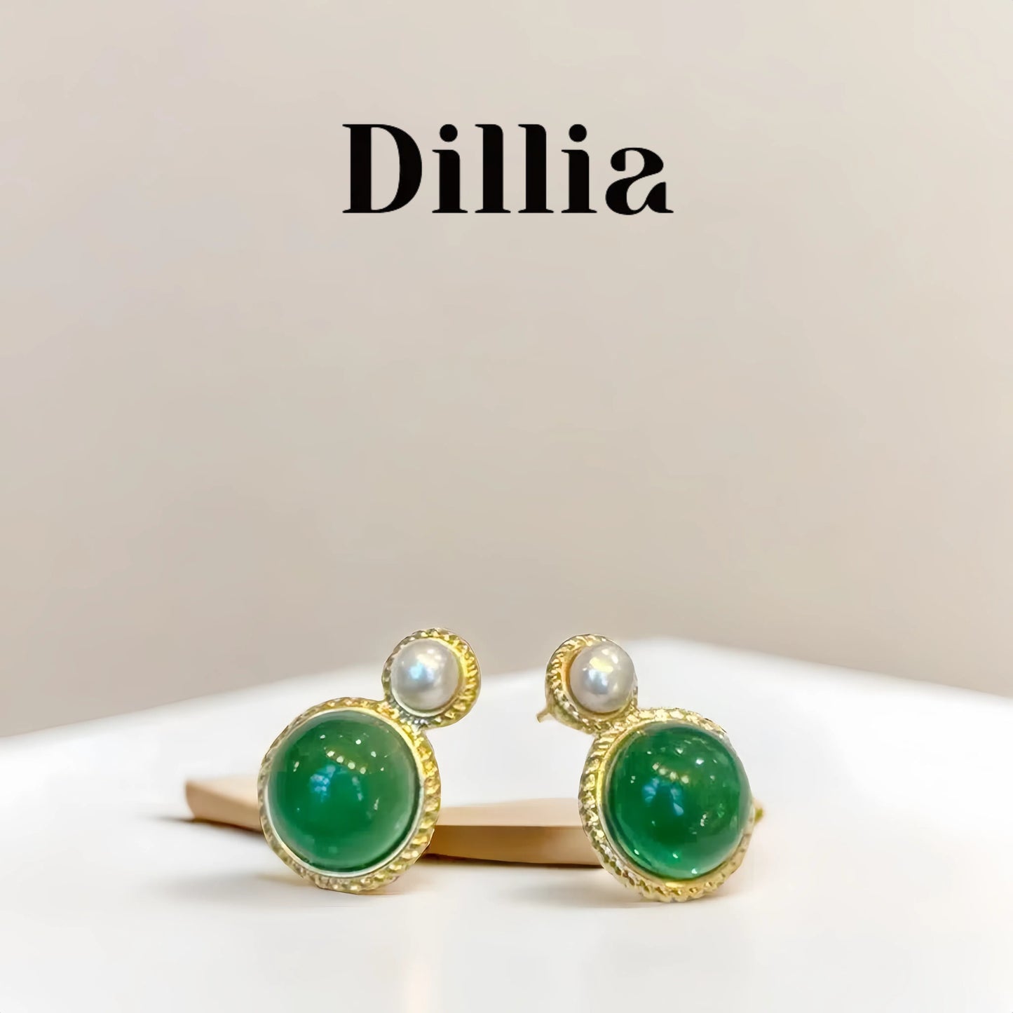 Elegant Gold-Plated Green Glaze and Pearl  Earrings