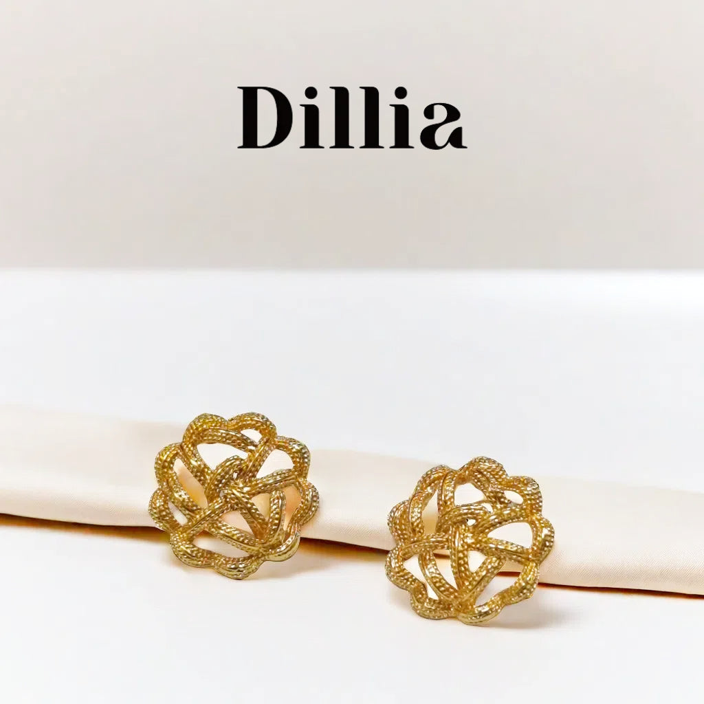 Exquisite Gold Braided Hollow Floral Stud Earrings