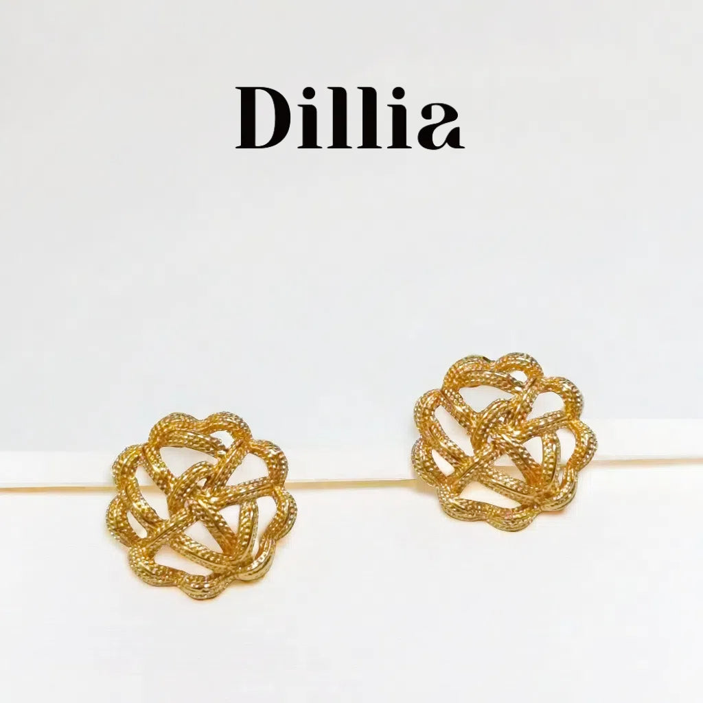 Exquisite Gold Braided Hollow Floral Stud Earrings
