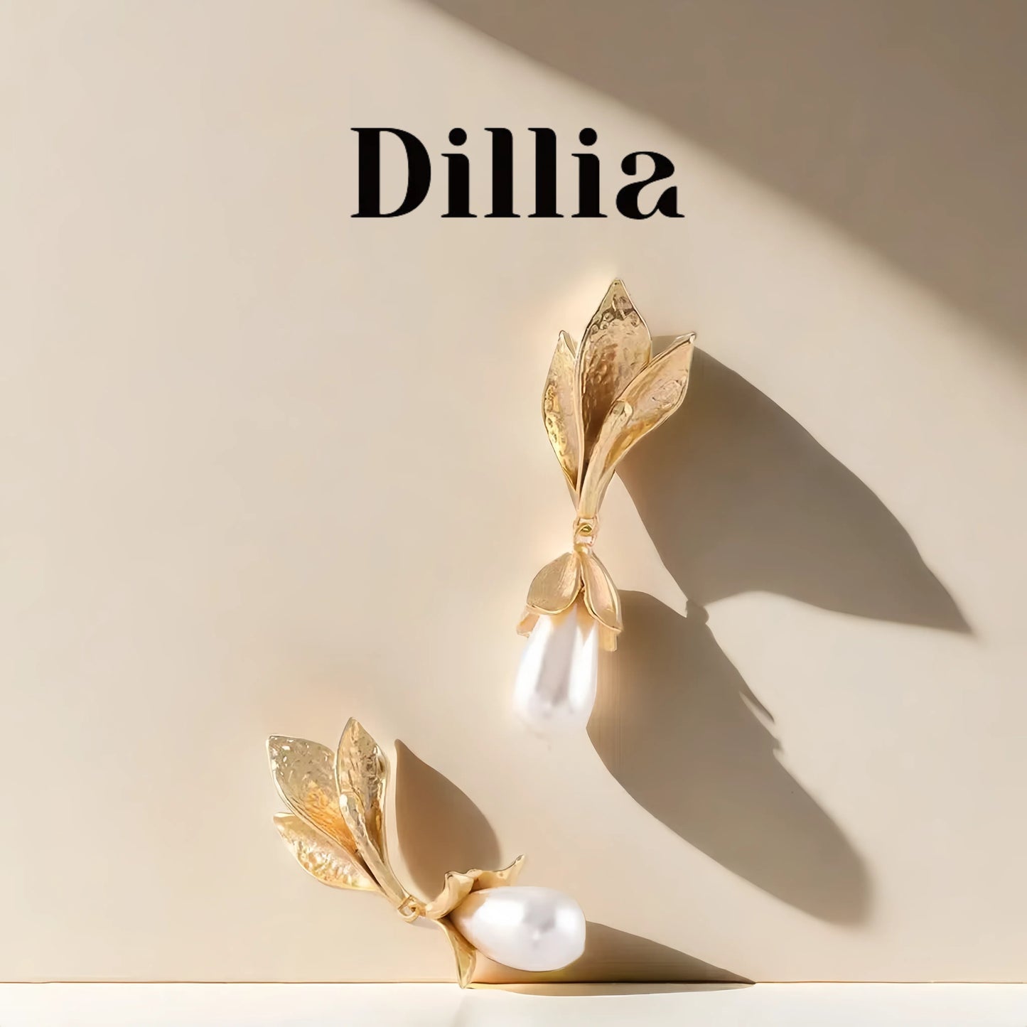 Elegant Gold-Plated Leaf and Pearl Drop Earrings
