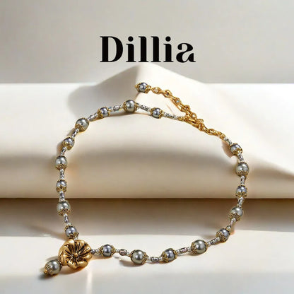 Elegant Plum Blossom Beaded Gold-Plated Necklace