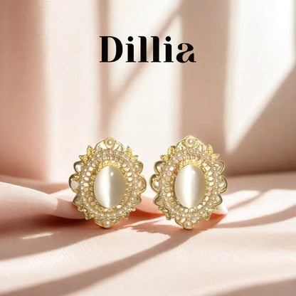 Elegant Luxurious Gold Oval Glaze Stone Pearl Earrings