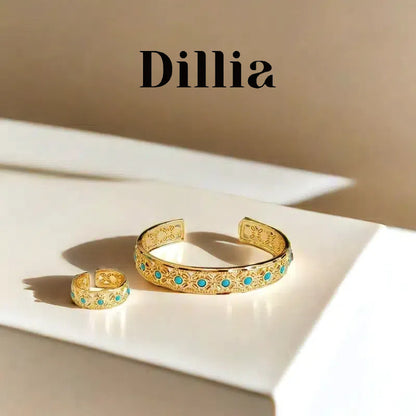 Elegant Golden Jewelry Set with Vintage Turquoise-Like Stones