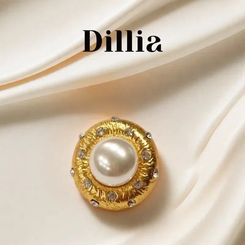 French Medieval Pearl Rhinestones Stud Earrings