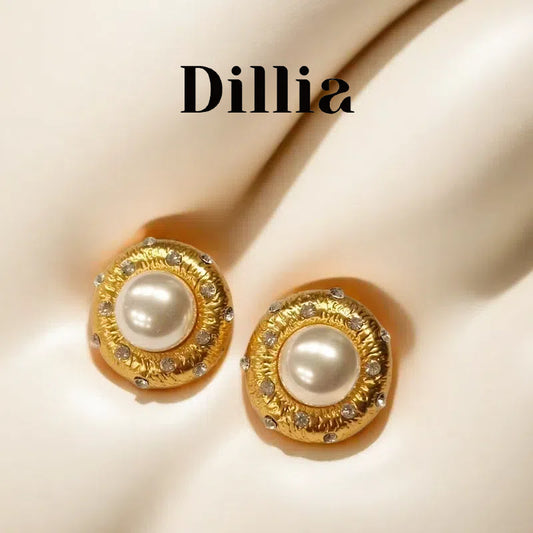French Medieval Pearl Rhinestones Stud Earrings