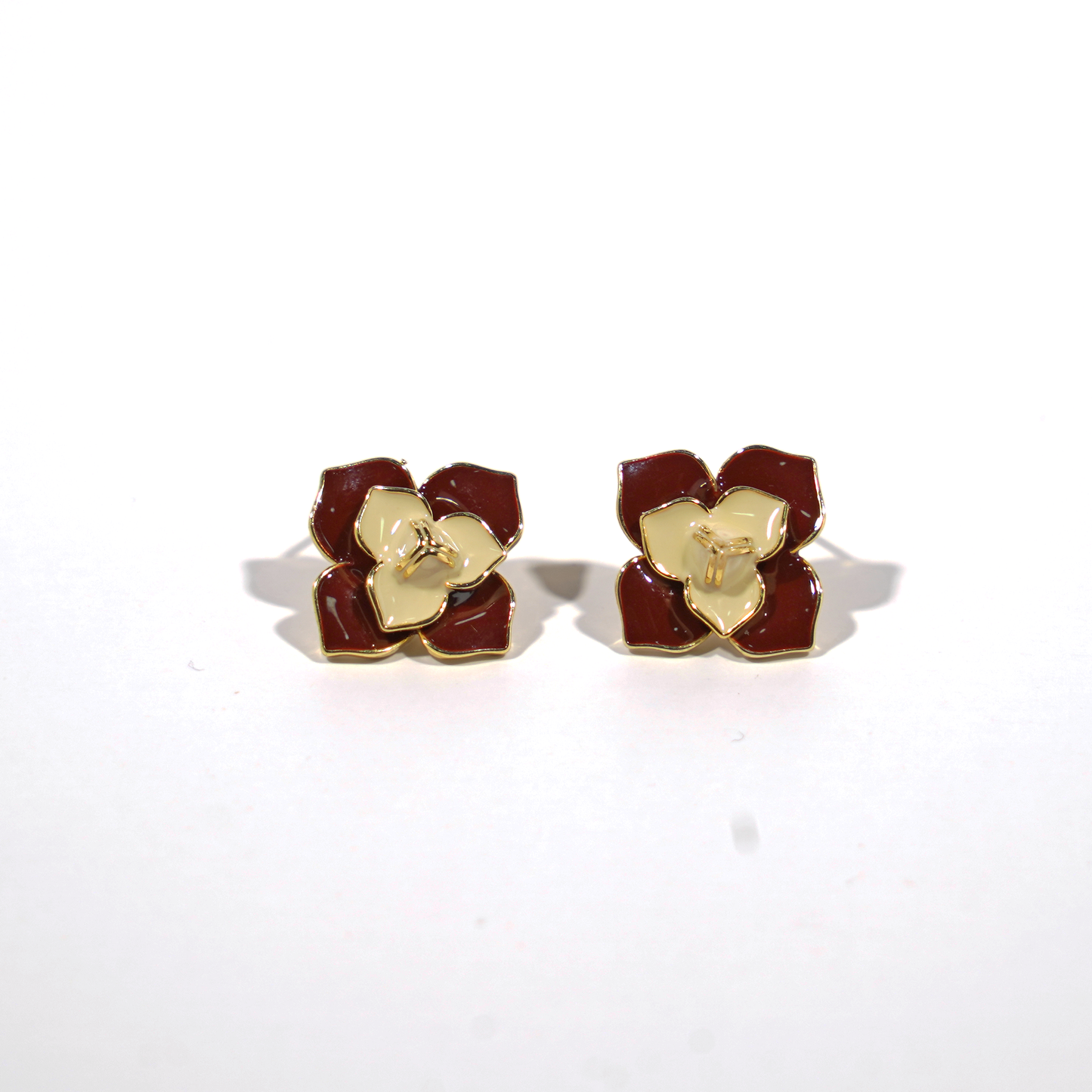 Enamel Camellia Irregular Gold-plated Stud Earrings