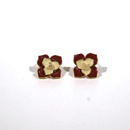 Enamel Camellia Irregular Gold-plated Stud Earrings