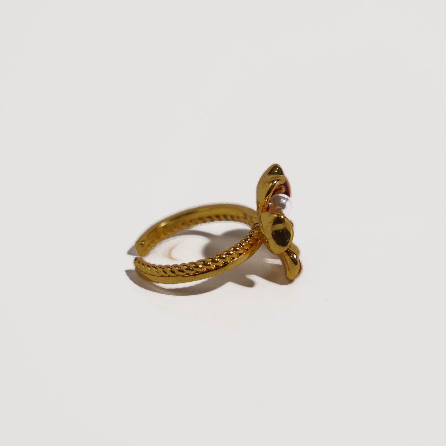 Scarlet Enamel Embellished Flower Open Ring