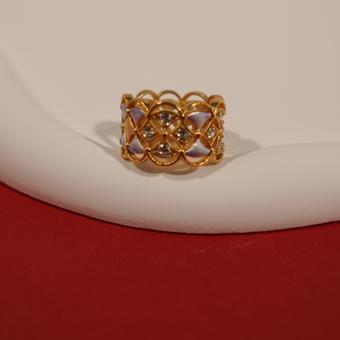 Shell Ziron Embellished Golden Open Ring