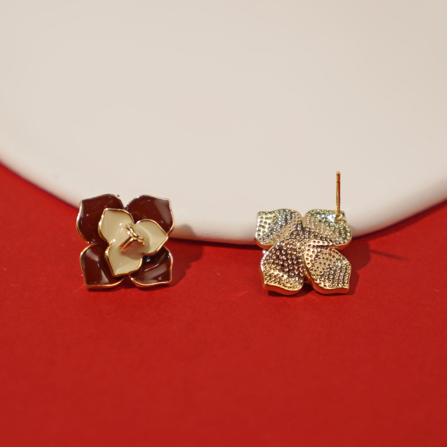 Enamel Camellia Irregular Gold-plated Stud Earrings