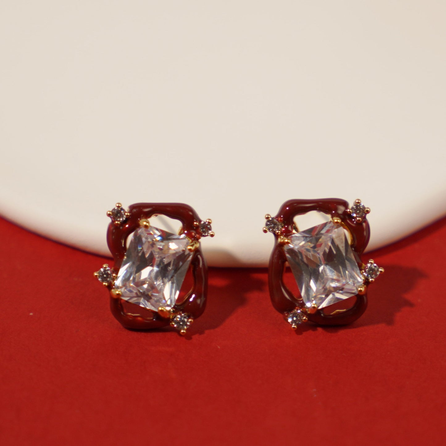 Elegant Irregular Rectangular Zircon Stud Earrings