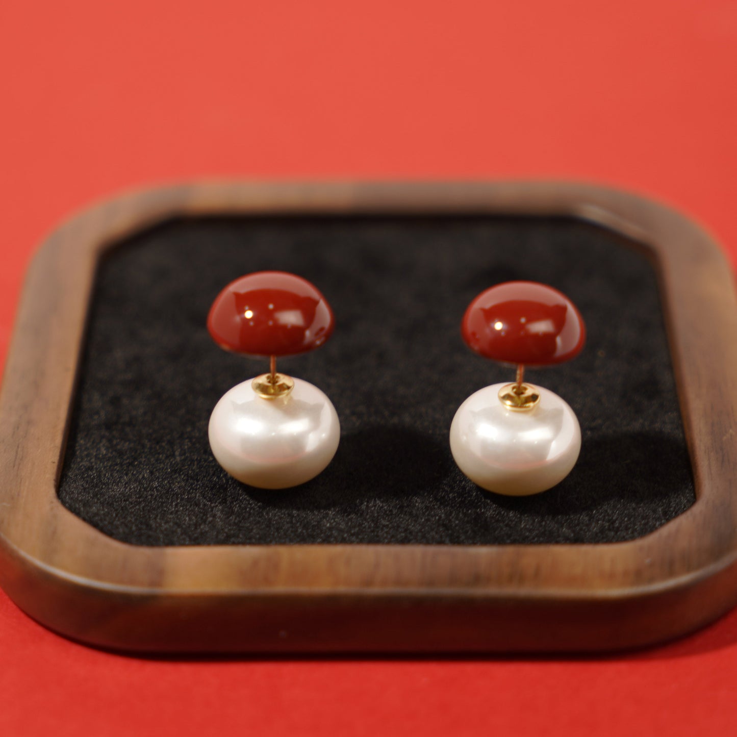 Enamel Mushroom-Shaped Pearl Stud Earrings
