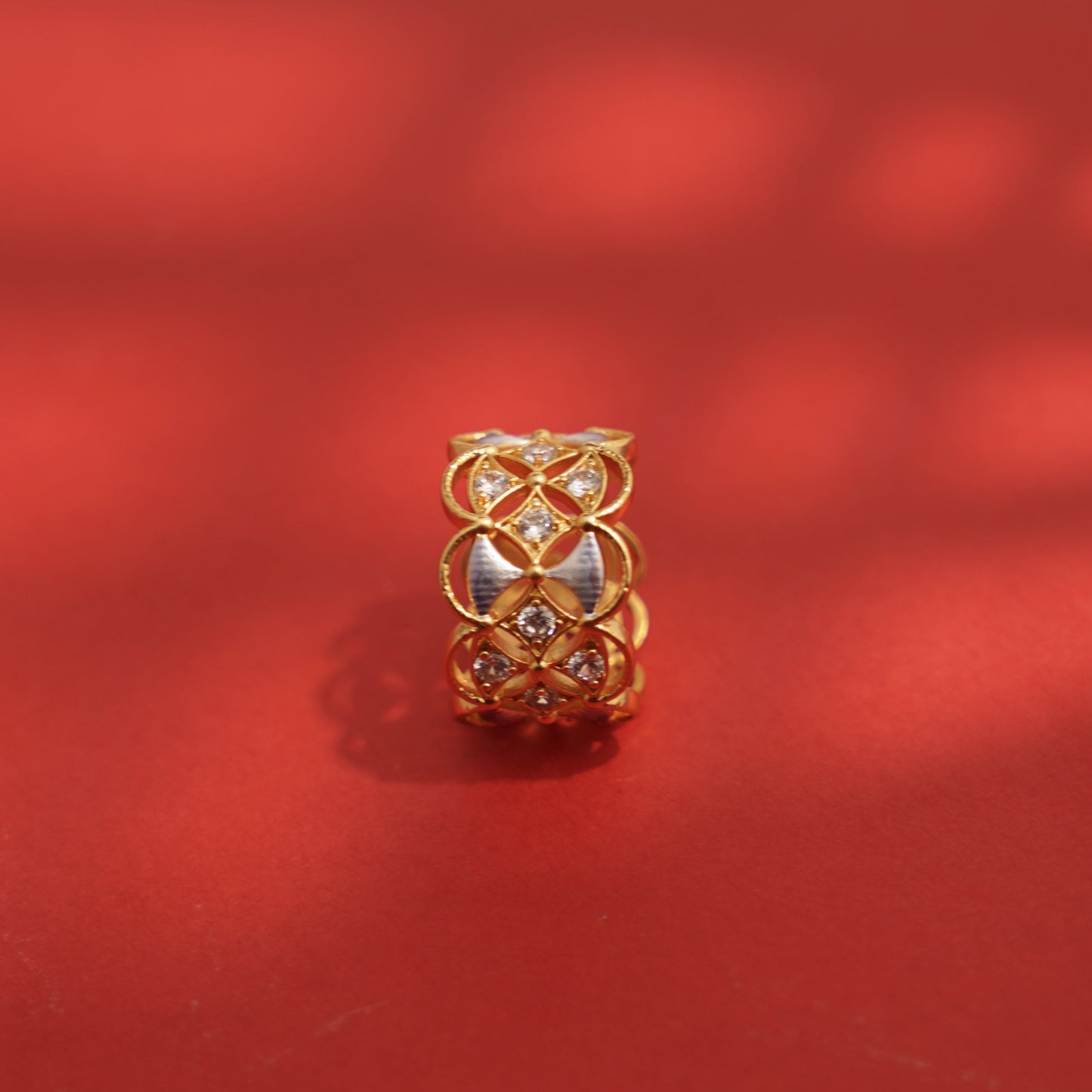 Shell Ziron Embellished Golden Open Ring