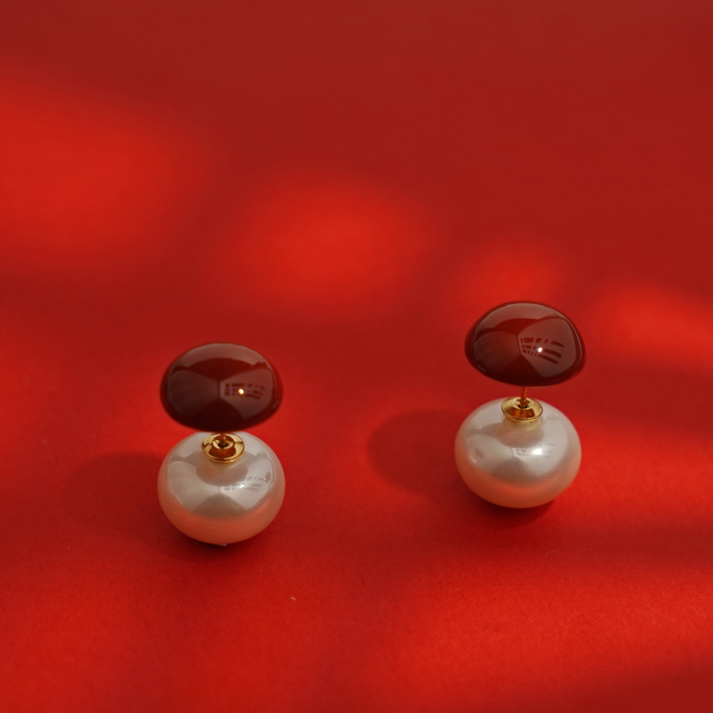 Enamel Mushroom-Shaped Pearl Stud Earrings
