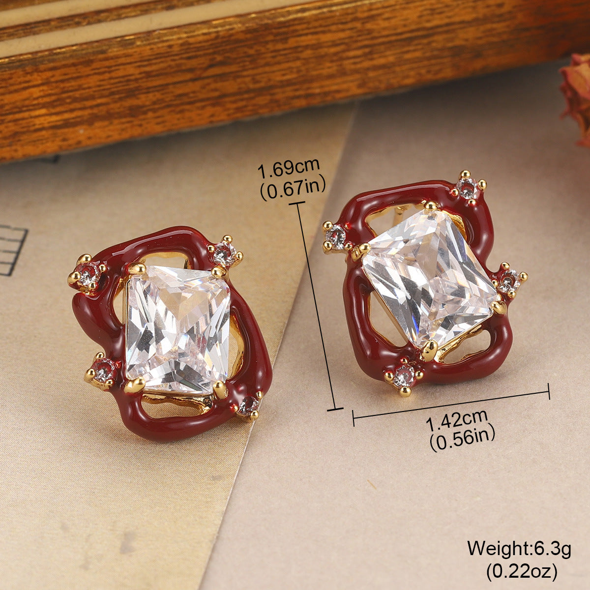 Elegant Irregular Rectangular Zircon Stud Earrings