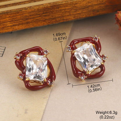 Elegant Irregular Rectangular Zircon Stud Earrings