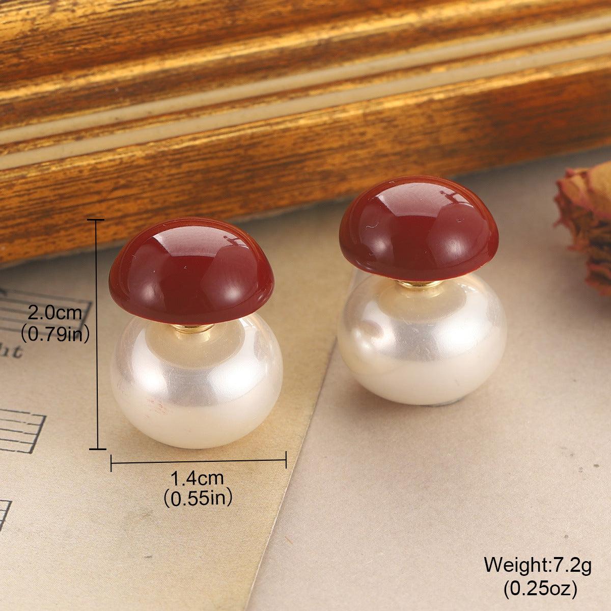 Enamel Mushroom-Shaped Pearl Stud Earrings