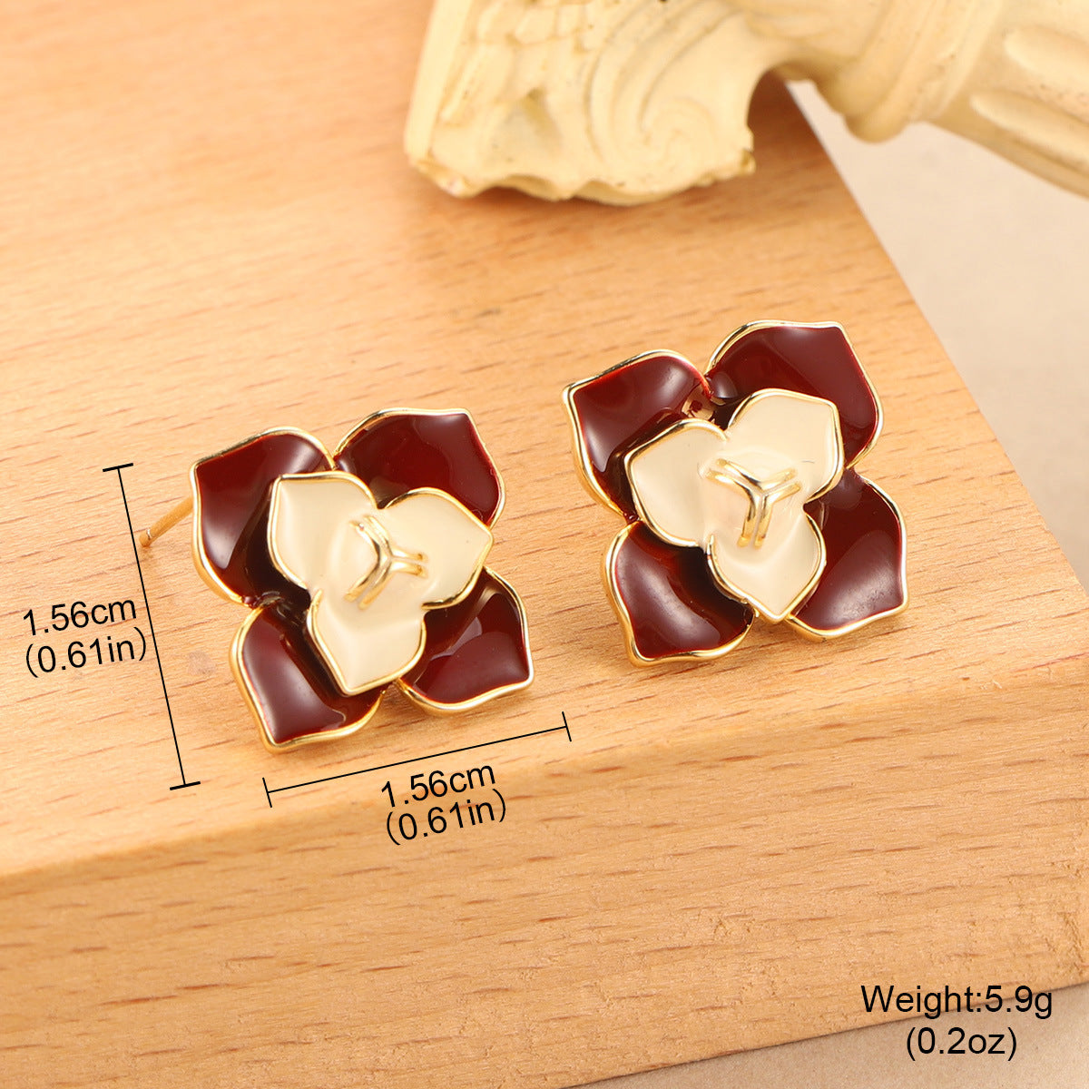Enamel Camellia Irregular Gold-plated Stud Earrings