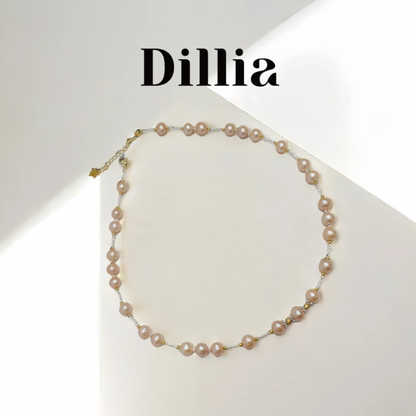 S925 7-7.5mm Freshwater Rose Pink Gold Pearl Necklace