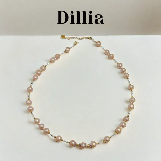 S925 7-7.5mm Freshwater Rose Pink Gold Pearl Necklace