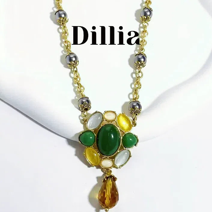 Colorful Flower Shape Amber Pendant Necklace