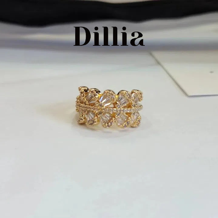 Leaf Zircon Adjustable Gold-Plated Ring