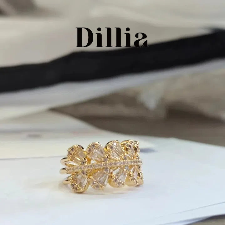 Leaf Zircon Adjustable Gold-Plated Ring