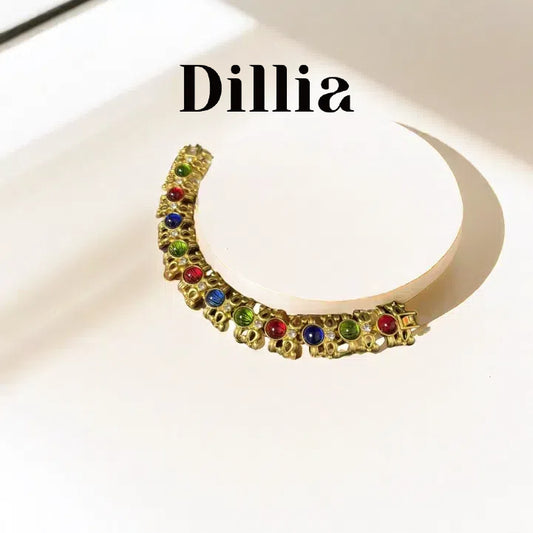 Retro Multi-Color Glaze Stone Hollow Bracelet