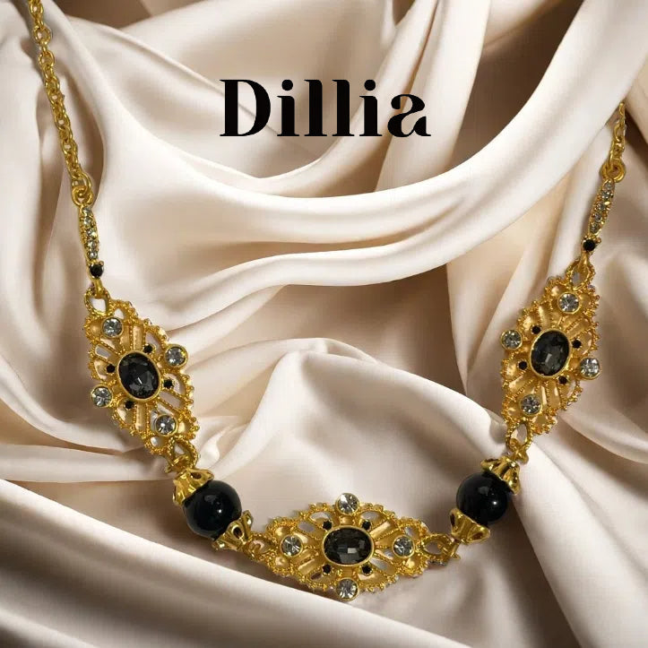 Vintage Black Ziron Hollow Gold Filigree Necklace